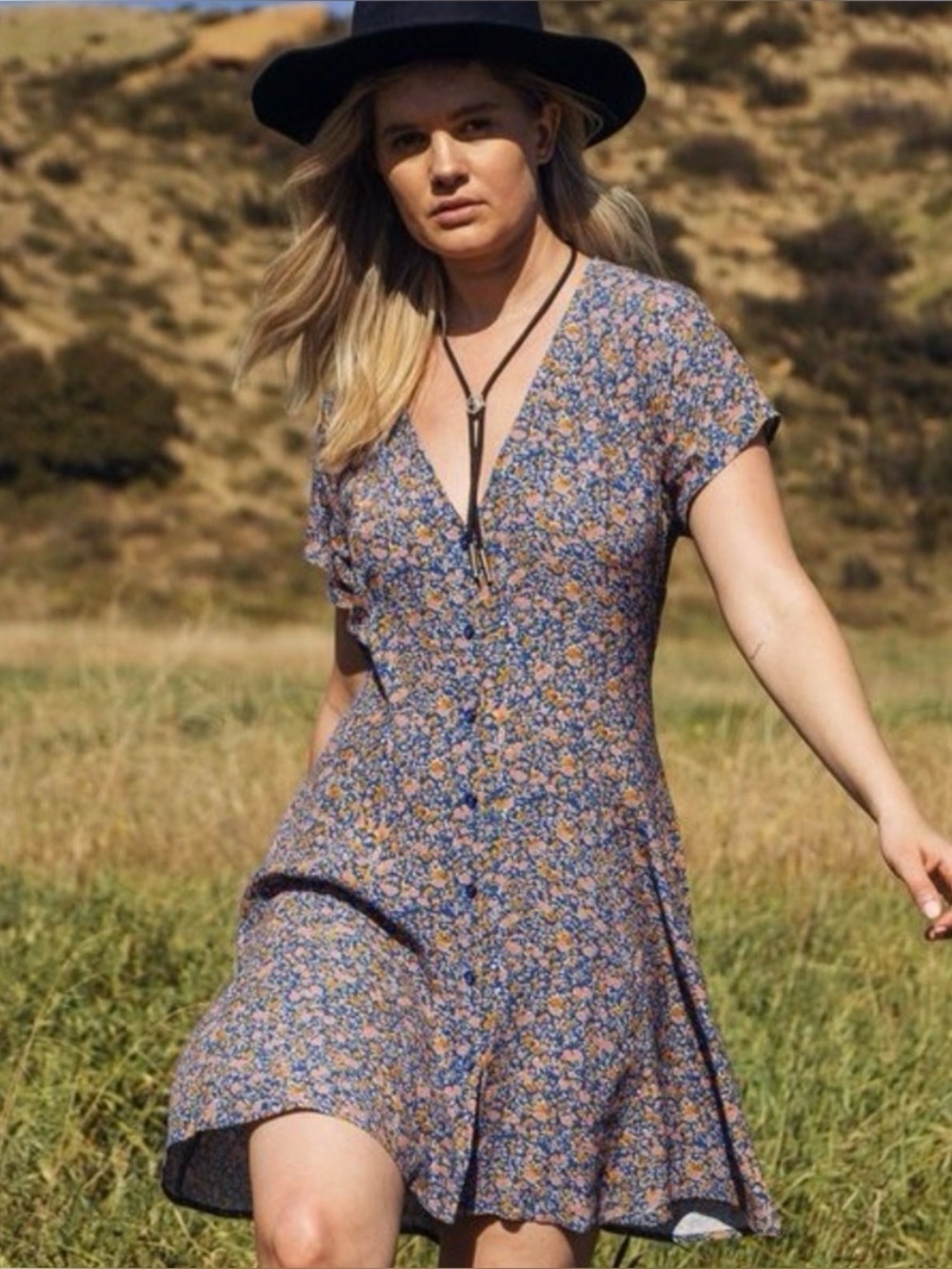 ROLLA'S Milla Coast Blue Floral V-Neck Mini Dress Size S